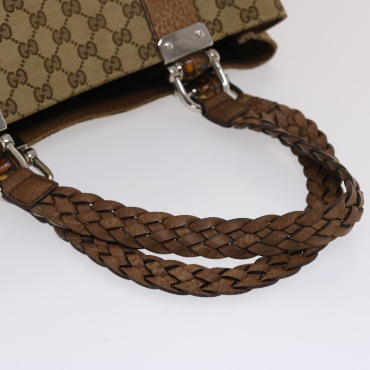 GUCCI GG Canvas Bamboo Tote Bag Beige Brown 49058