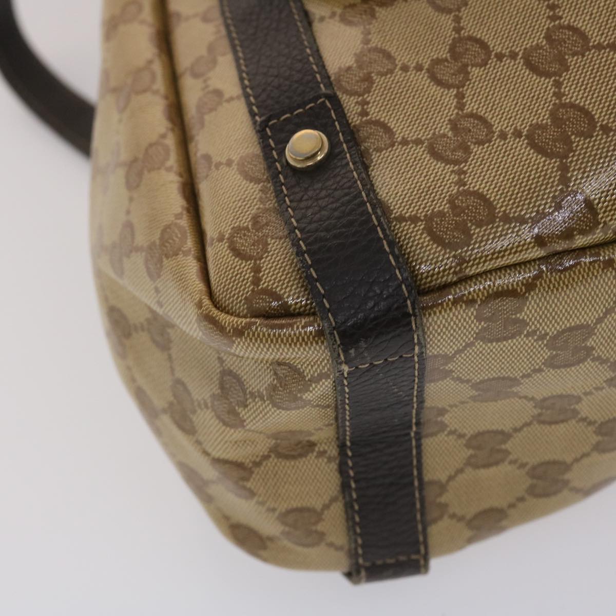 GUCCI GG Canvas Hand Bag Coated Canvas Beige Dark Brown 49071