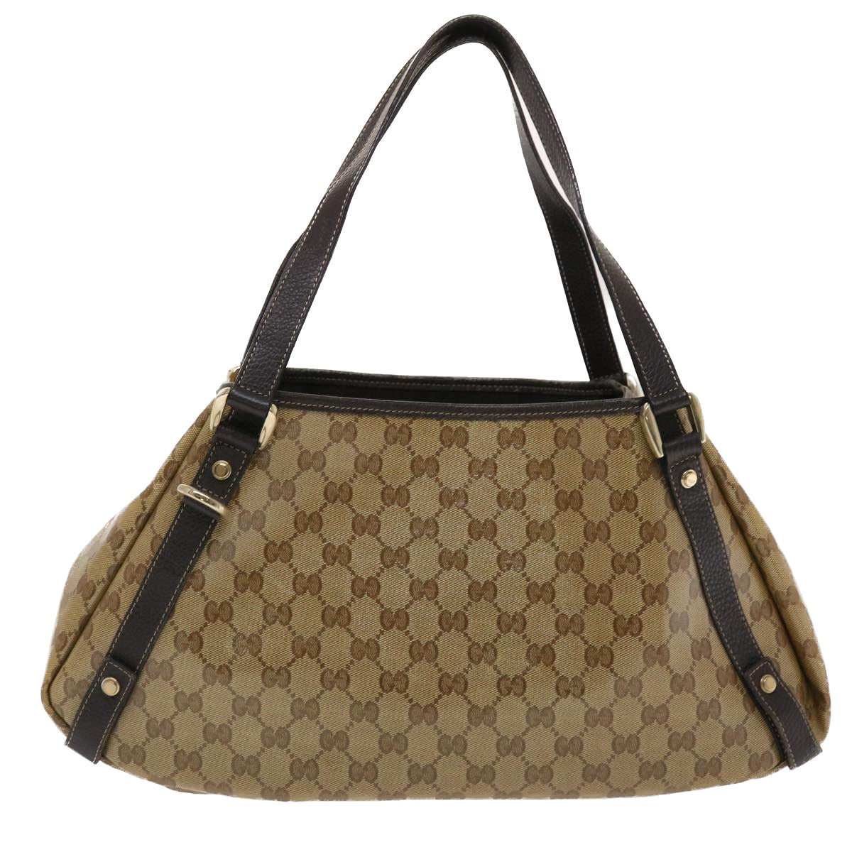 GUCCI GG Canvas Hand Bag Coated Canvas Beige Dark Brown 49071
