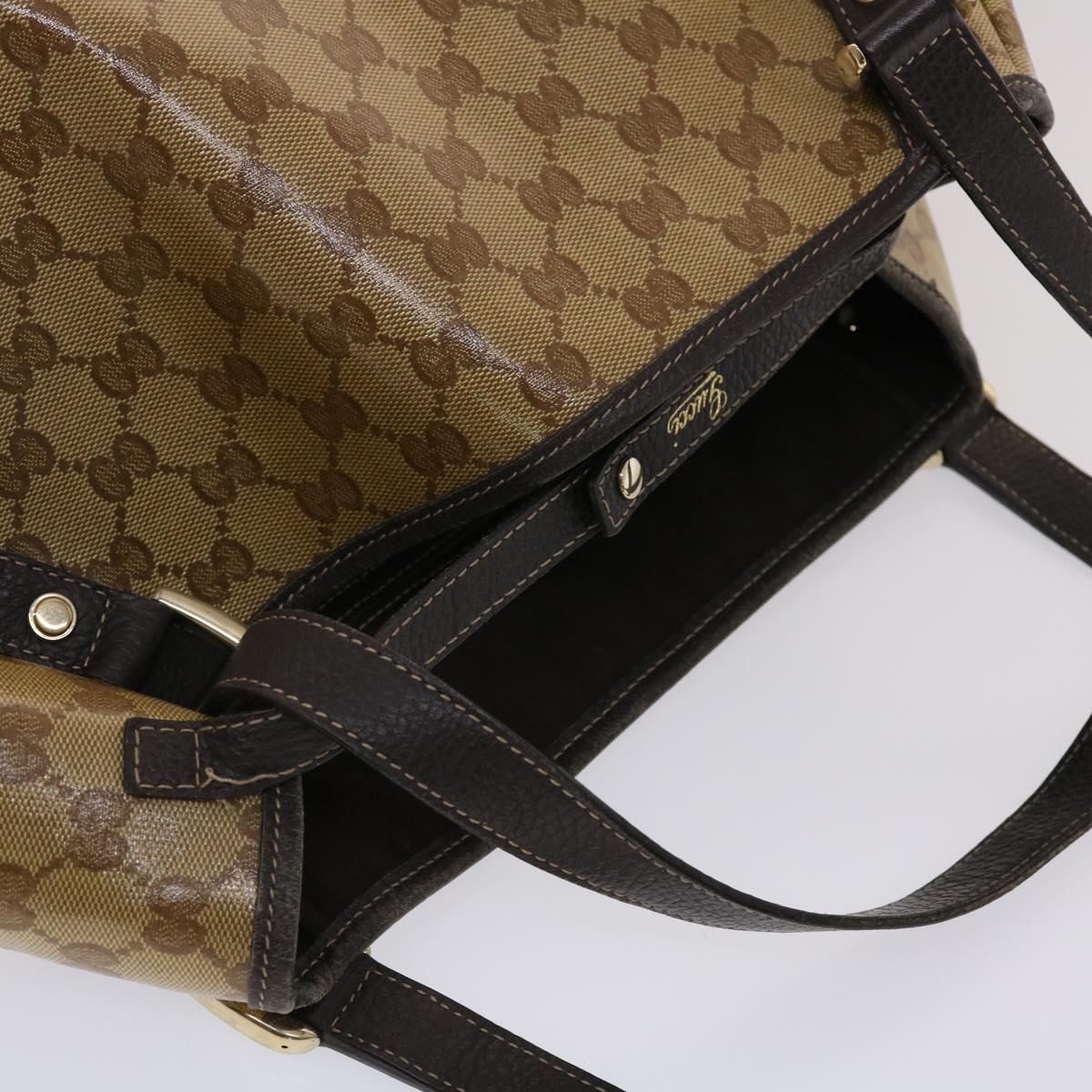 GUCCI GG Canvas Hand Bag Coated Canvas Beige Dark Brown 49071