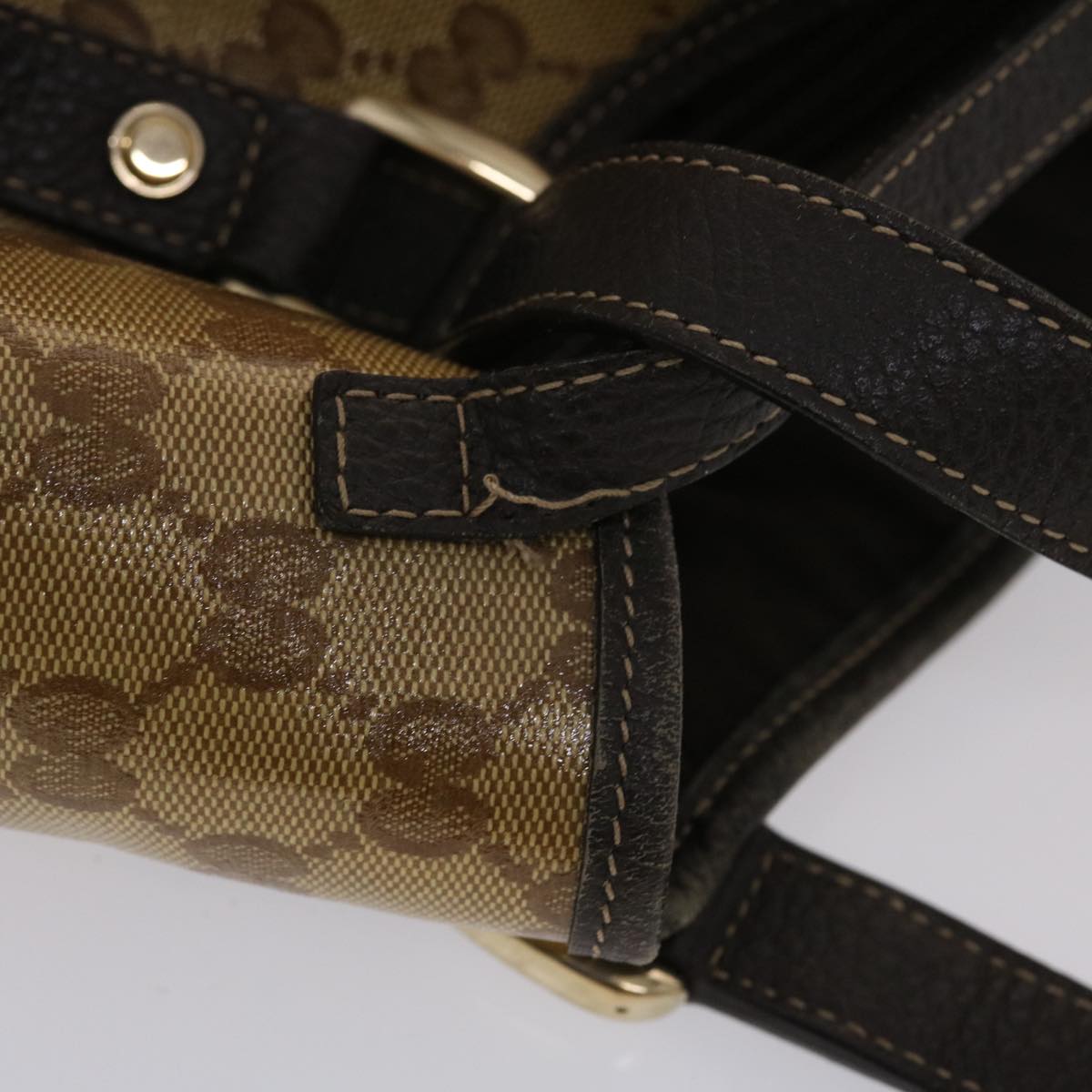 GUCCI GG Canvas Hand Bag Coated Canvas Beige Dark Brown 49071