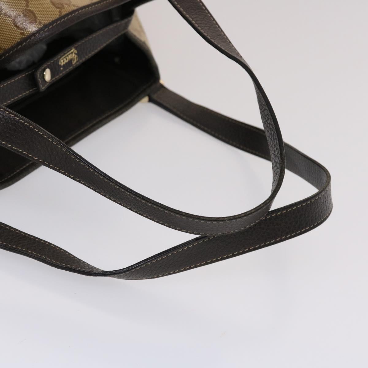GUCCI GG Canvas Hand Bag Coated Canvas Beige Dark Brown 49071