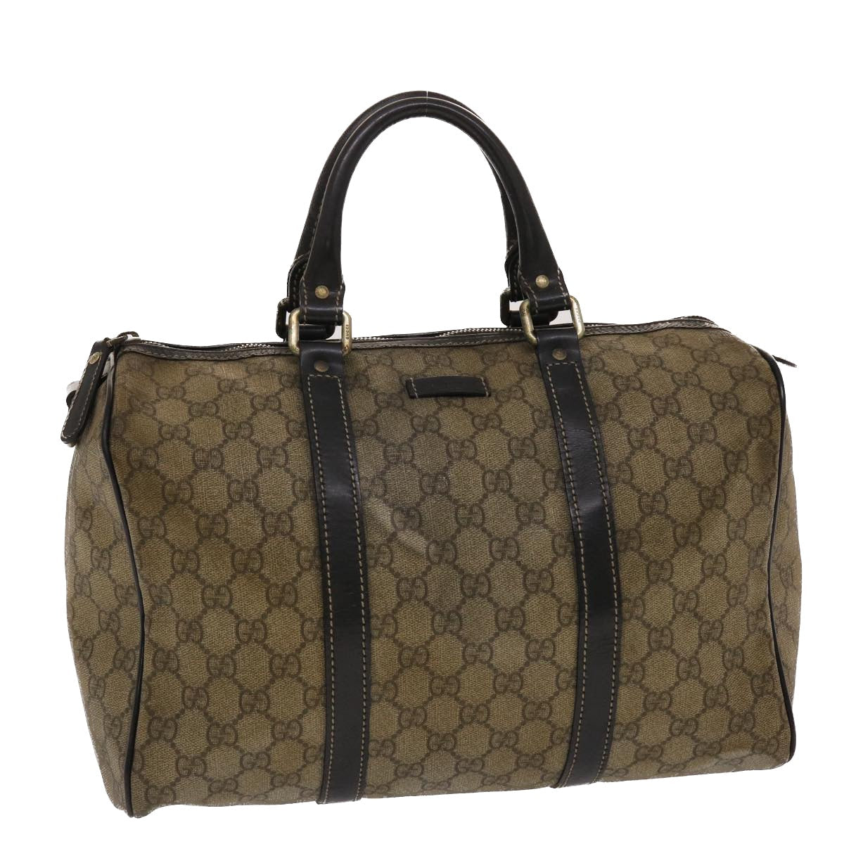 GUCCI GG Canvas Hand Bag PVC Leather Beige Dark Brown 49078