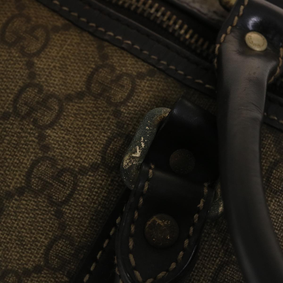 GUCCI GG Canvas Hand Bag PVC Leather Beige Dark Brown 49078