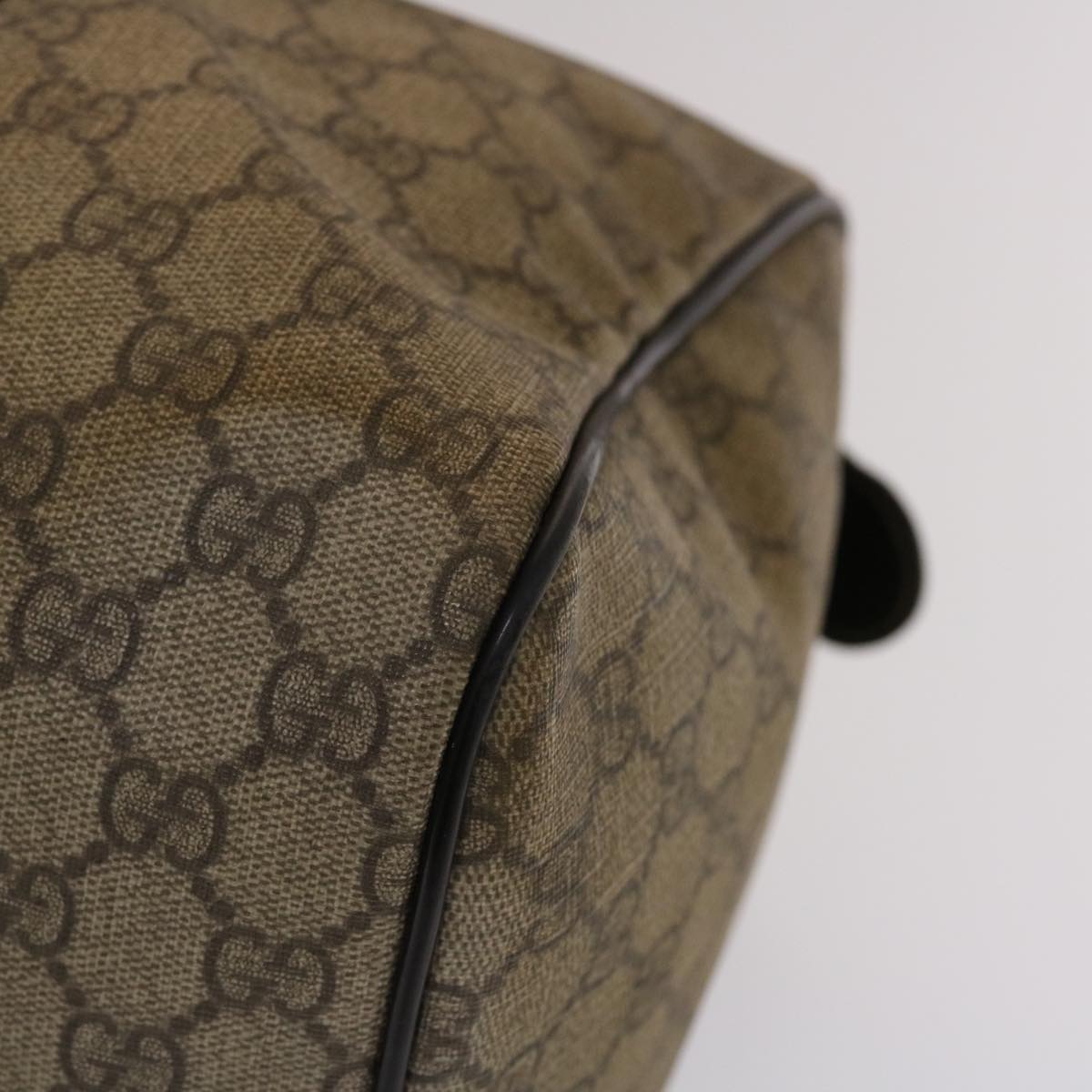 GUCCI GG Canvas Hand Bag PVC Leather Beige Dark Brown 49078
