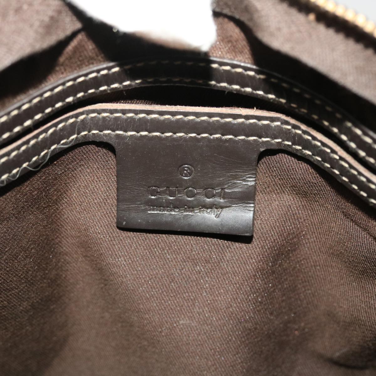 GUCCI GG Canvas Hand Bag PVC Leather Beige Dark Brown 49078