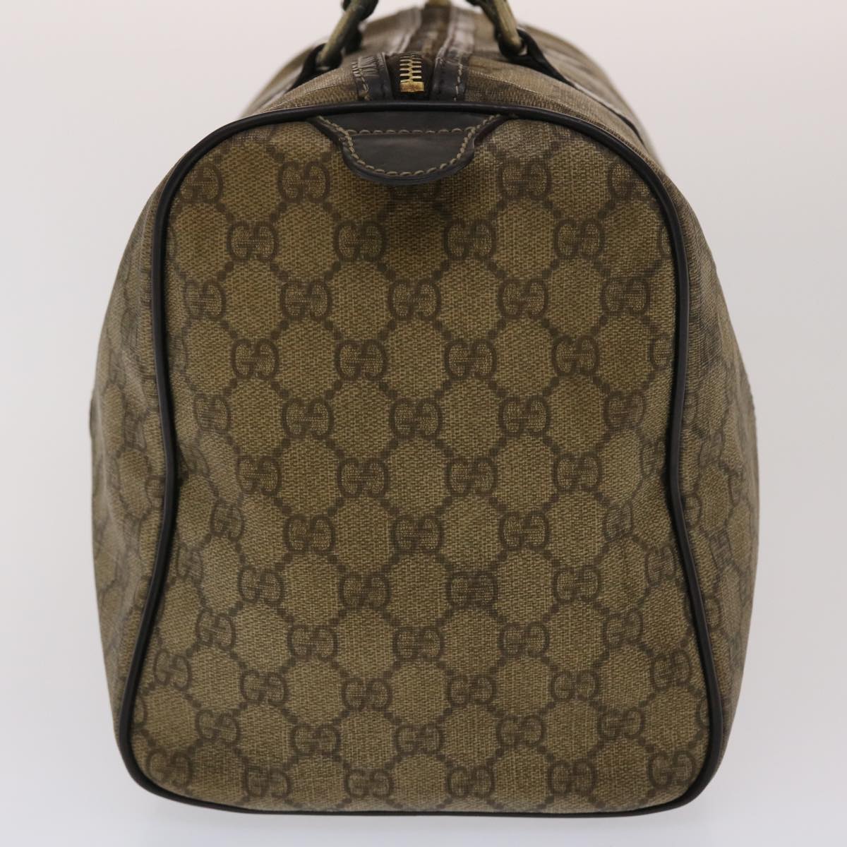 GUCCI GG Canvas Hand Bag PVC Leather Beige Dark Brown 49078