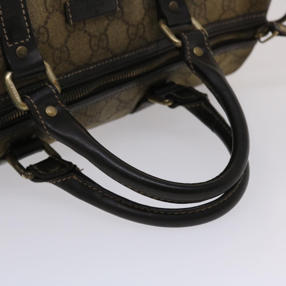 GUCCI GG Canvas Hand Bag PVC Leather Beige Dark Brown 49078