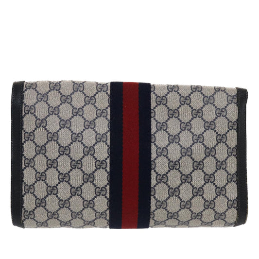 GUCCI GG Canvas Sherry Line Clutch Bag PVC Leather Navy Red