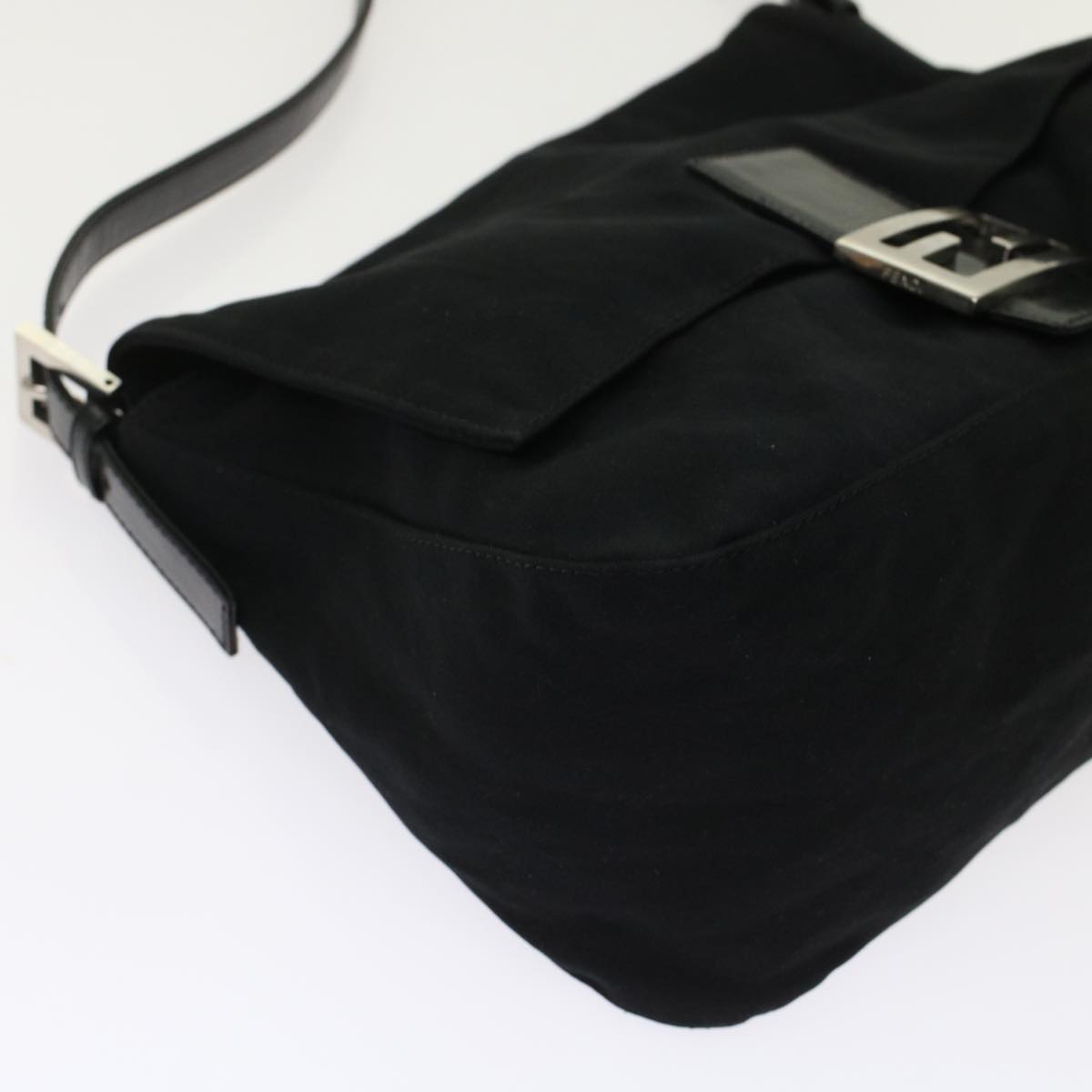 FENDI Mamma Baguette Shoulder Bag Nylon Leather Black 49109