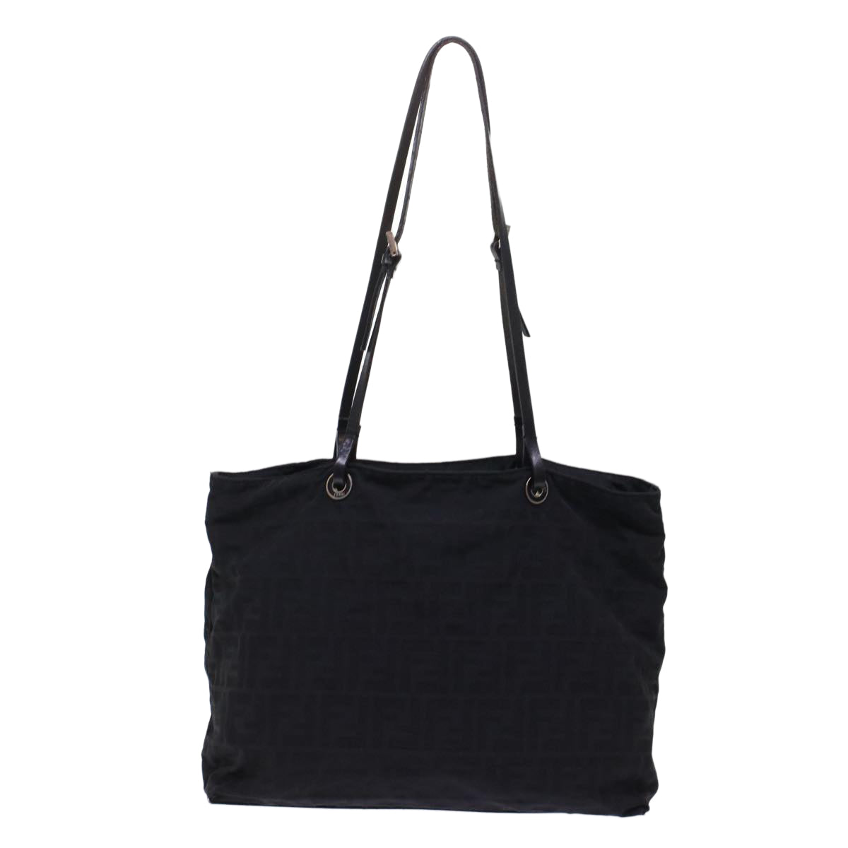 FENDI Zucchino Canvas Shoulder Bag Nylon Leather Black 49110