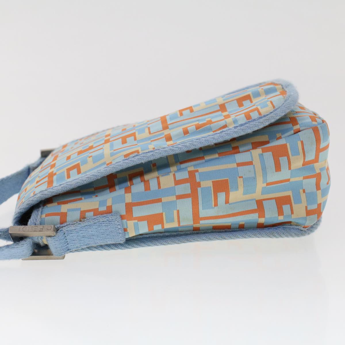 FENDI Zucca Canvas Shoulder Bag Nylon White Light Blue Orange 49111