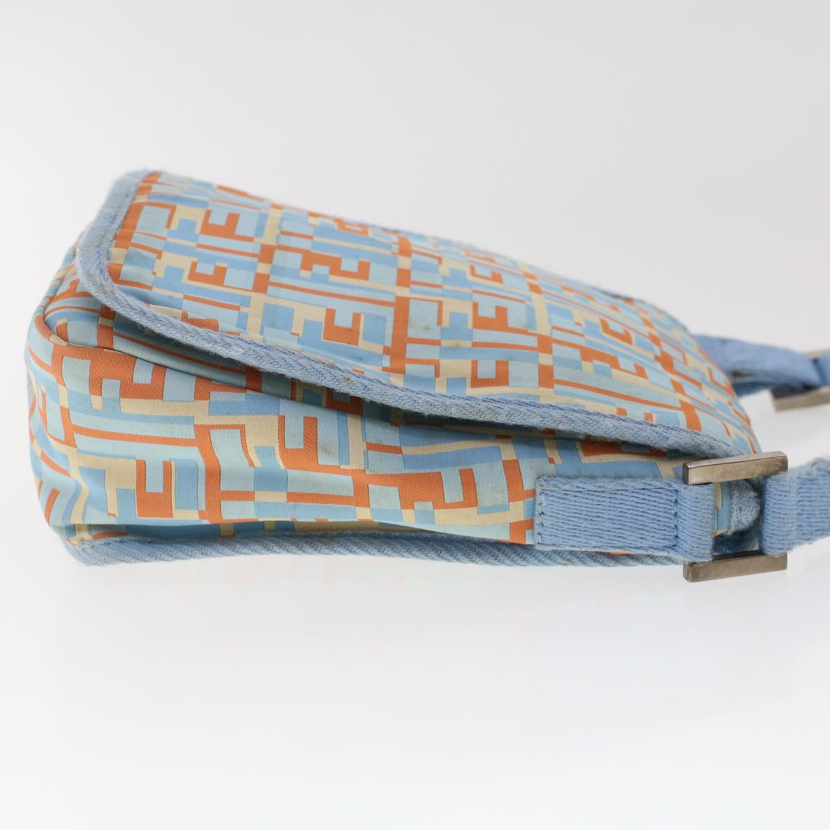 FENDI Zucca Canvas Shoulder Bag Nylon White Light Blue Orange 49111
