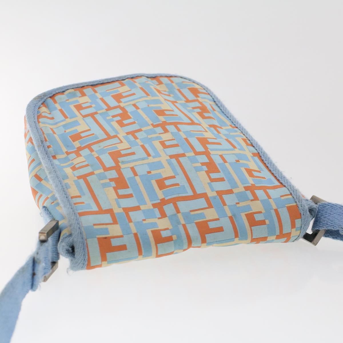 FENDI Zucca Canvas Shoulder Bag Nylon White Light Blue Orange 49111
