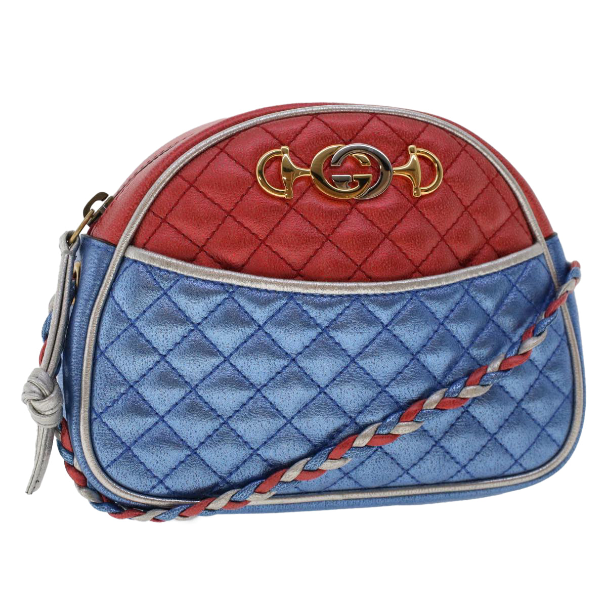 GUCCI Quilted Shoulder Bag Leather Red Blue 49168