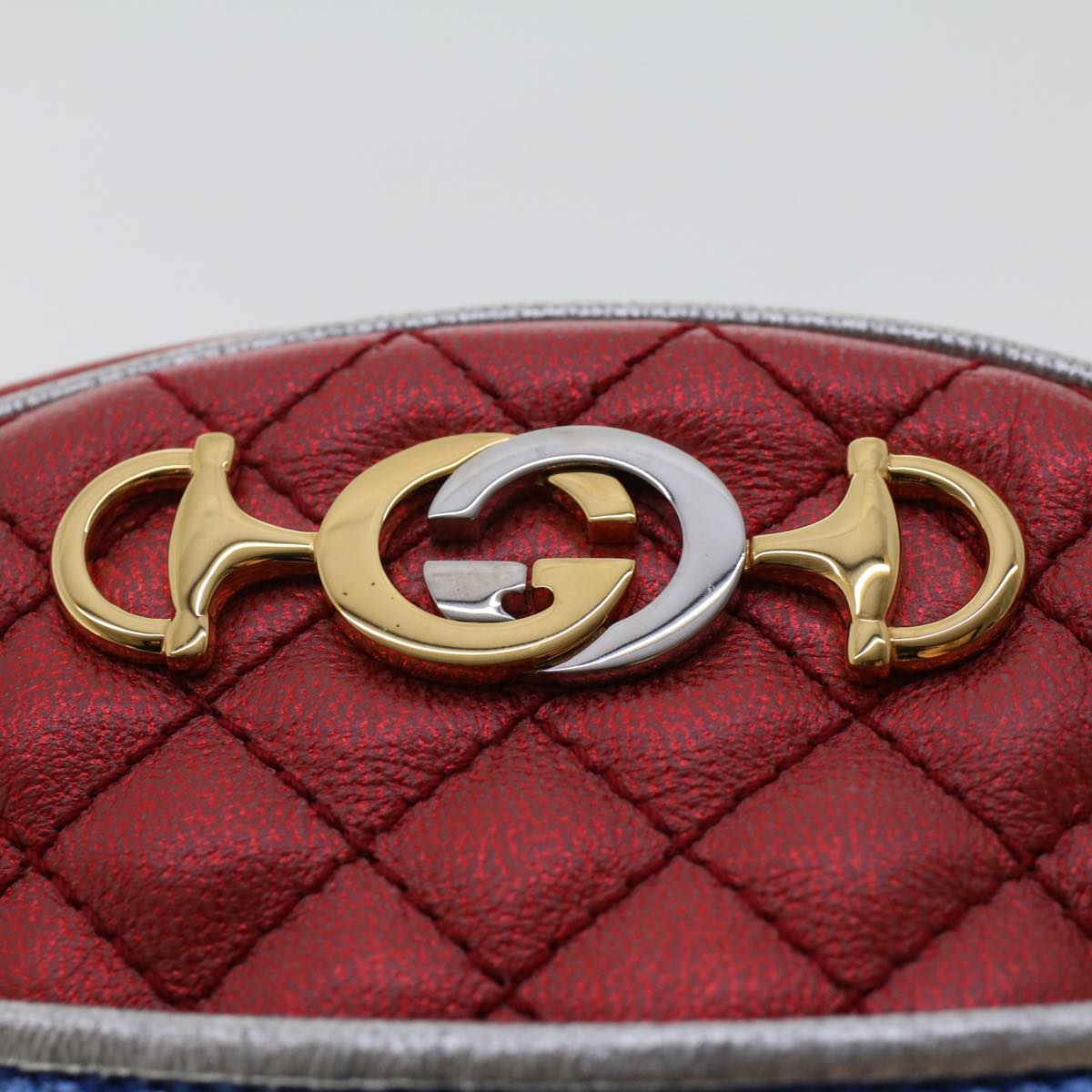 GUCCI Quilted Shoulder Bag Leather Red Blue 49168
