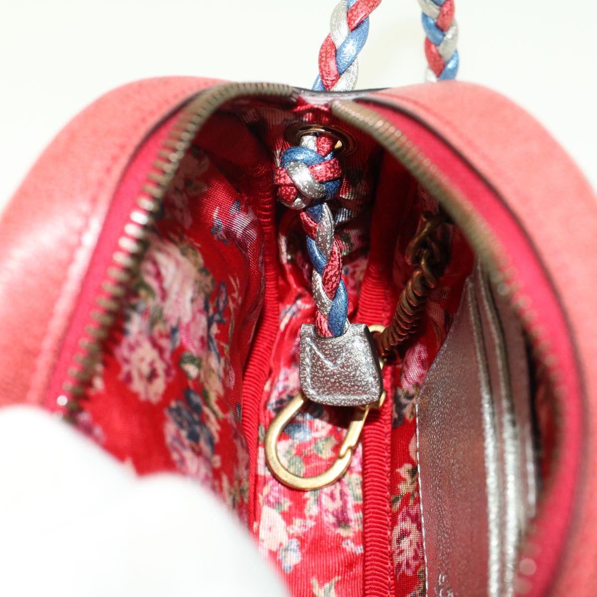 GUCCI Quilted Shoulder Bag Leather Red Blue 49168