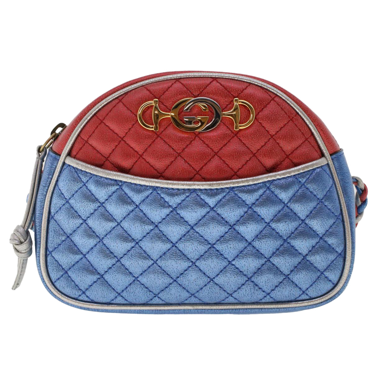GUCCI Quilted Shoulder Bag Leather Red Blue 49168