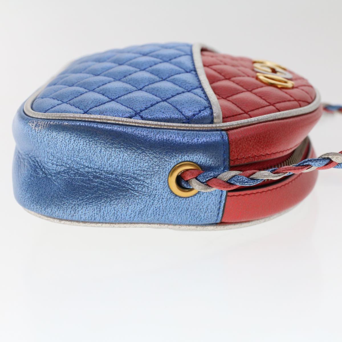 GUCCI Quilted Shoulder Bag Leather Red Blue 49168