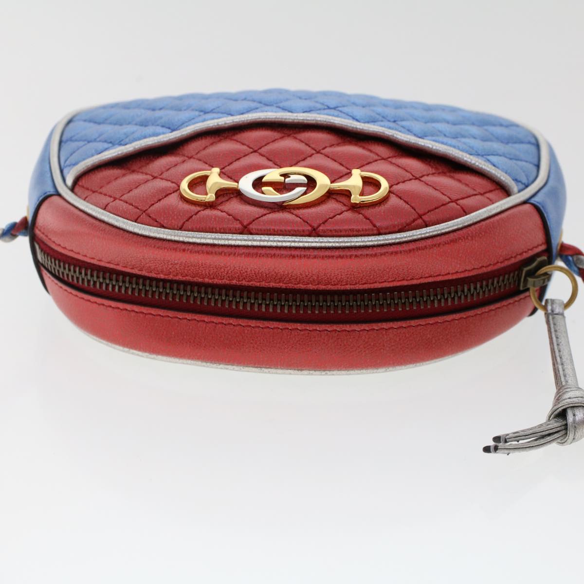 GUCCI Quilted Shoulder Bag Leather Red Blue 49168
