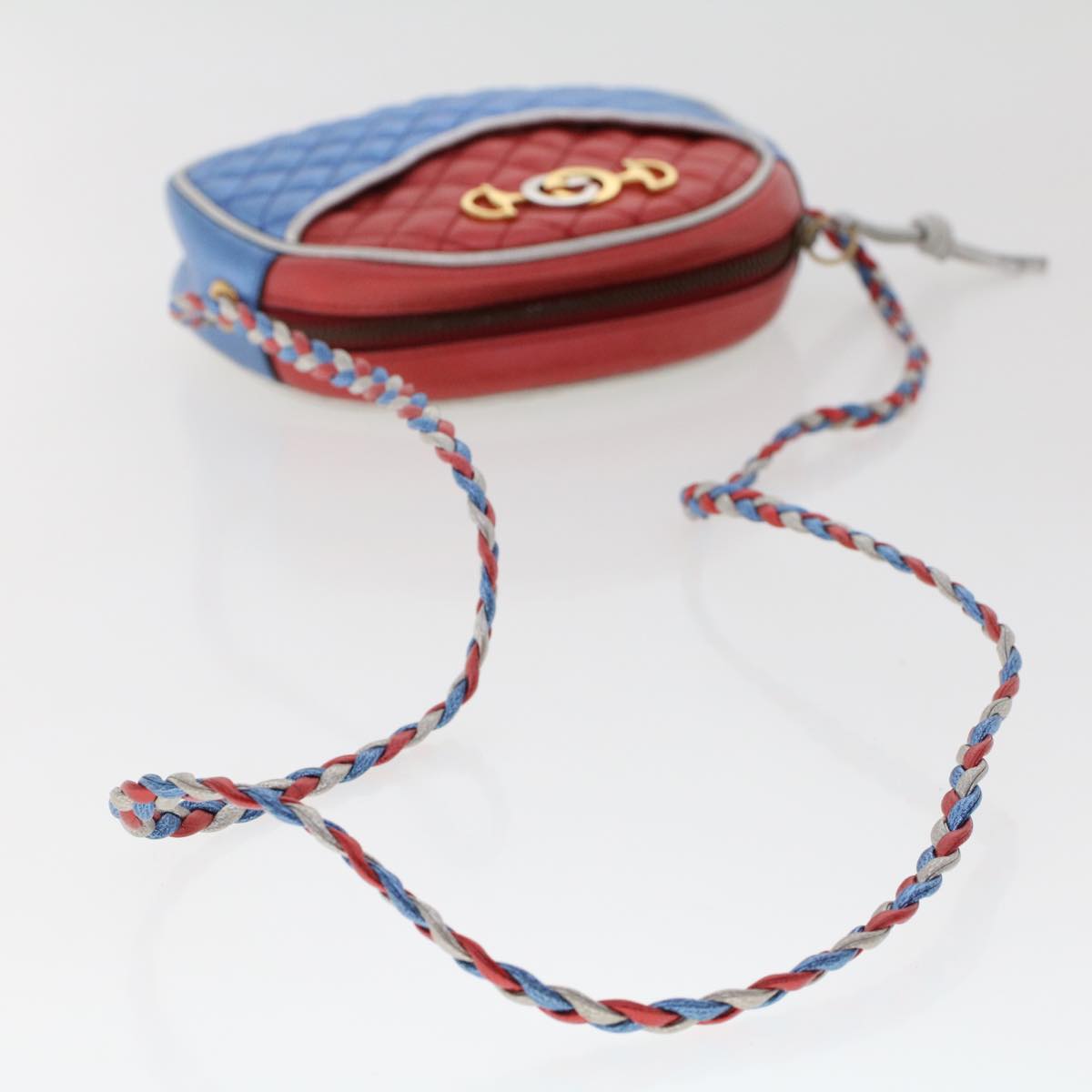 GUCCI Quilted Shoulder Bag Leather Red Blue 49168