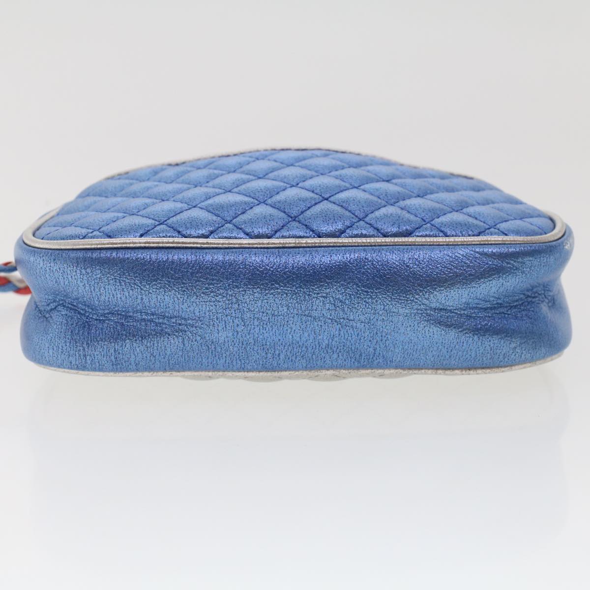 GUCCI Quilted Shoulder Bag Leather Red Blue 49168