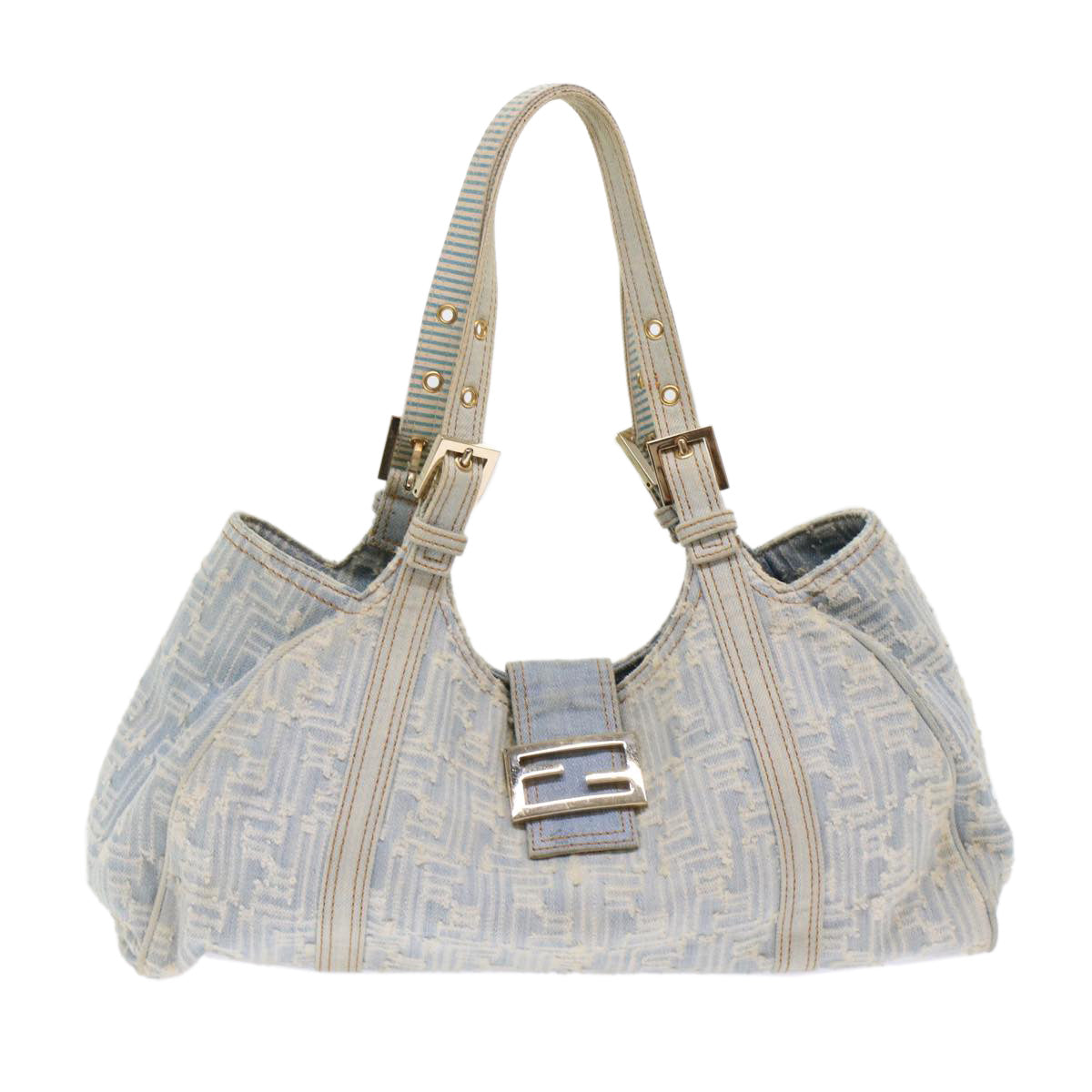 FENDI Zucca Canvas Mamma Baguette Shoulder Bag Denim Blue 49281