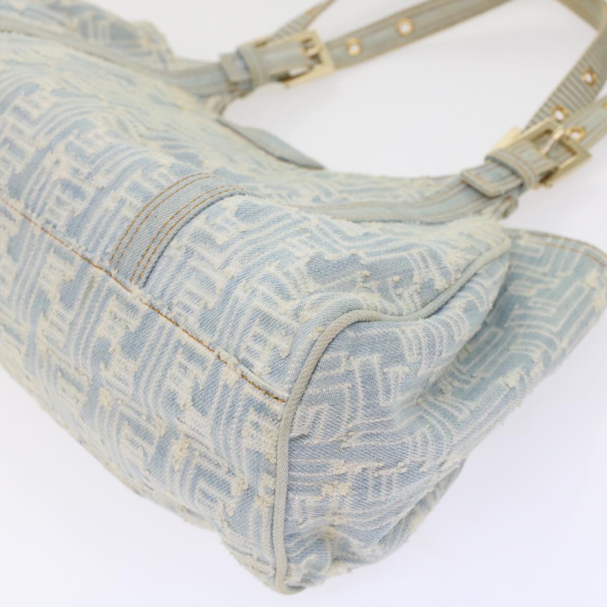 FENDI Zucca Canvas Mamma Baguette Shoulder Bag Denim Blue 49281