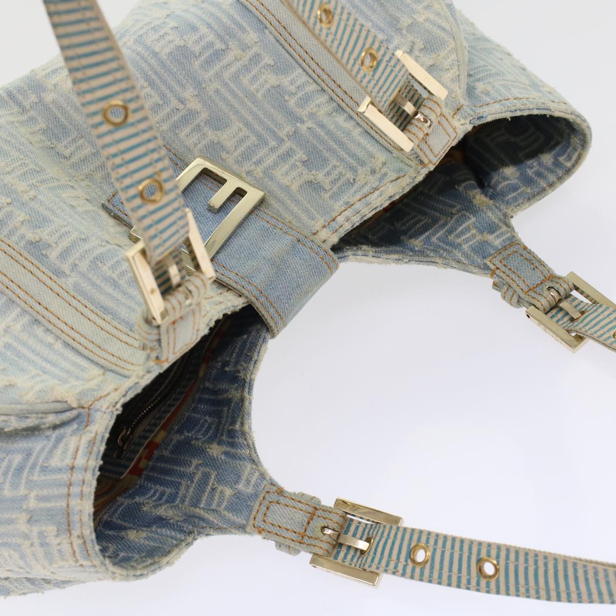 FENDI Zucca Canvas Mamma Baguette Shoulder Bag Denim Blue 49281