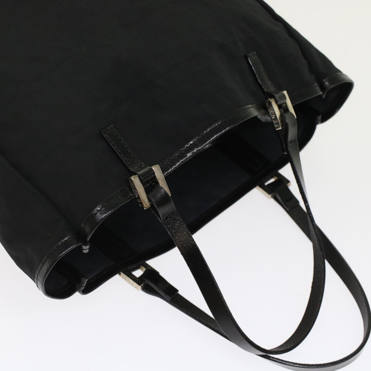 FENDI Zucchino Canvas Tote Bag Nylon Leather Black 49283