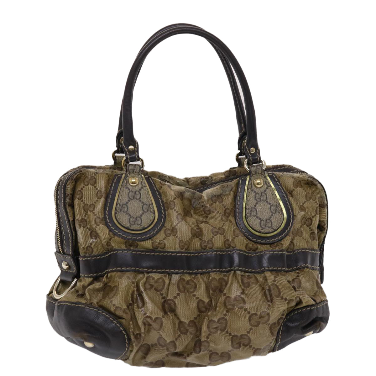 GUCCI GG Crystal Hand Bag Coated Canvas Beige Dark Brown 223962 49285