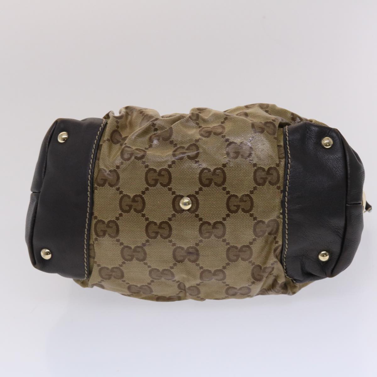 GUCCI GG Crystal Hand Bag Coated Canvas Beige Dark Brown 223962 49285