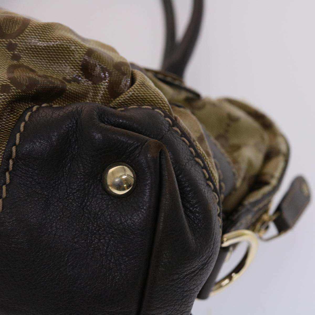 GUCCI GG Crystal Hand Bag Coated Canvas Beige Dark Brown 223962 49285