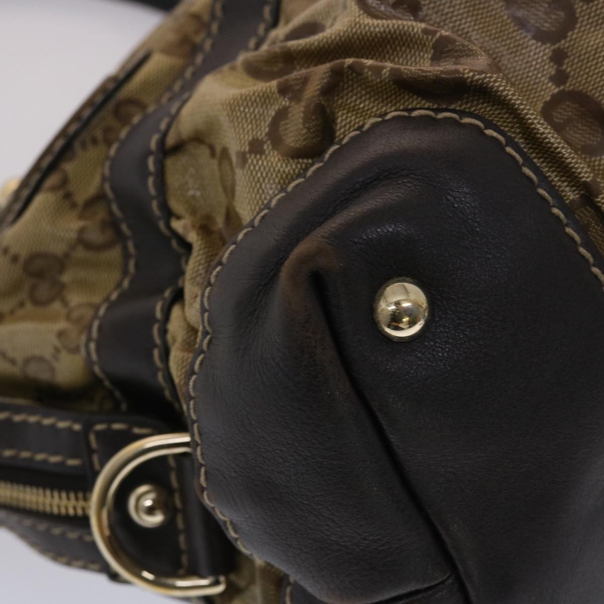 GUCCI GG Crystal Hand Bag Coated Canvas Beige Dark Brown 223962 49285