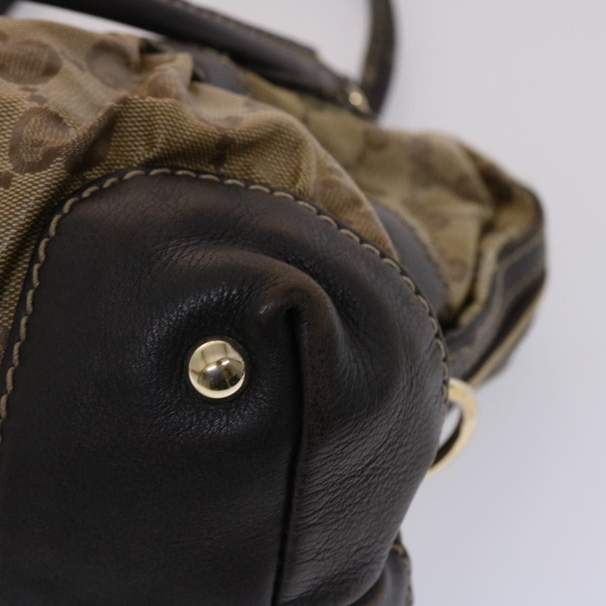 GUCCI GG Crystal Hand Bag Coated Canvas Beige Dark Brown 223962 49285