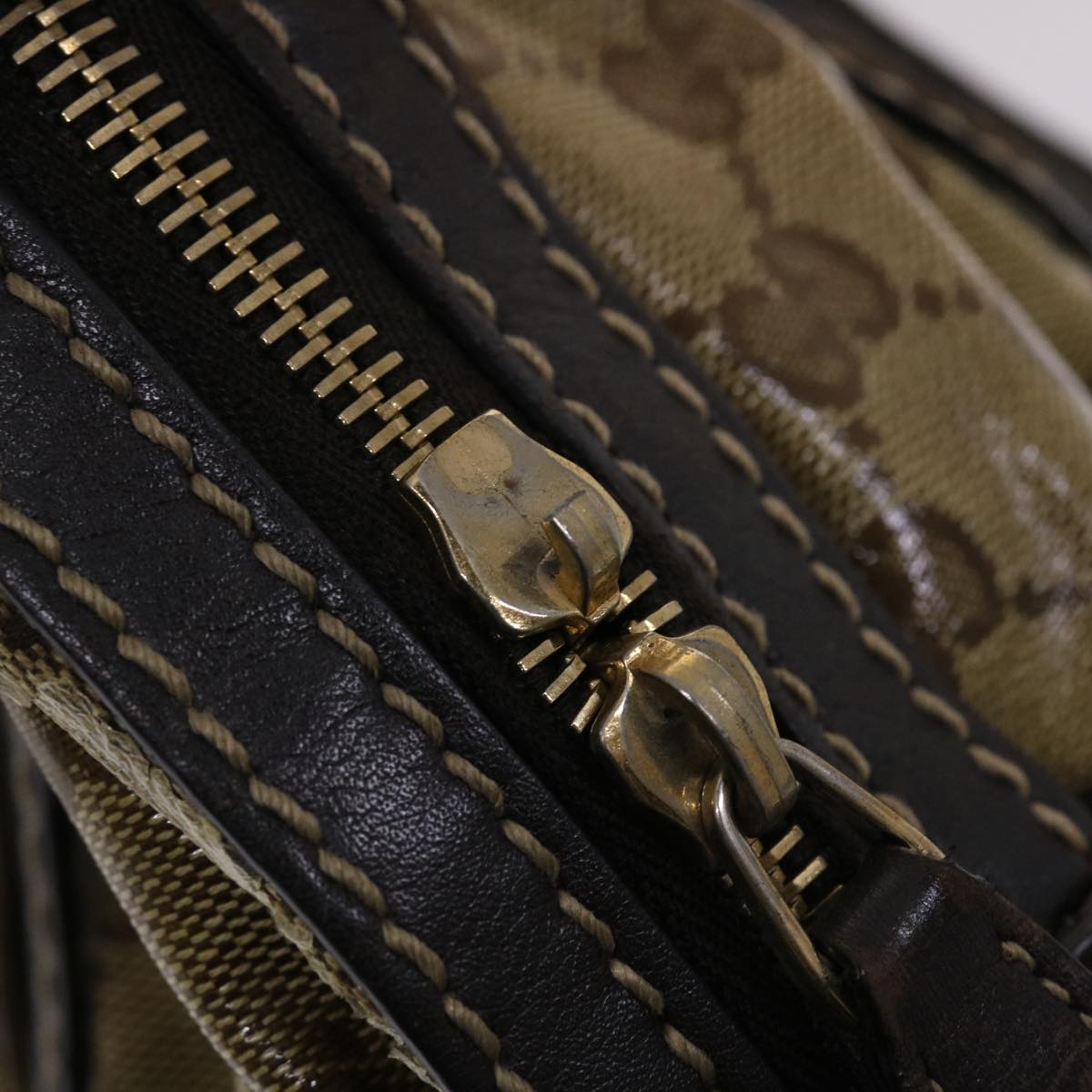 GUCCI GG Crystal Hand Bag Coated Canvas Beige Dark Brown 223962 49285