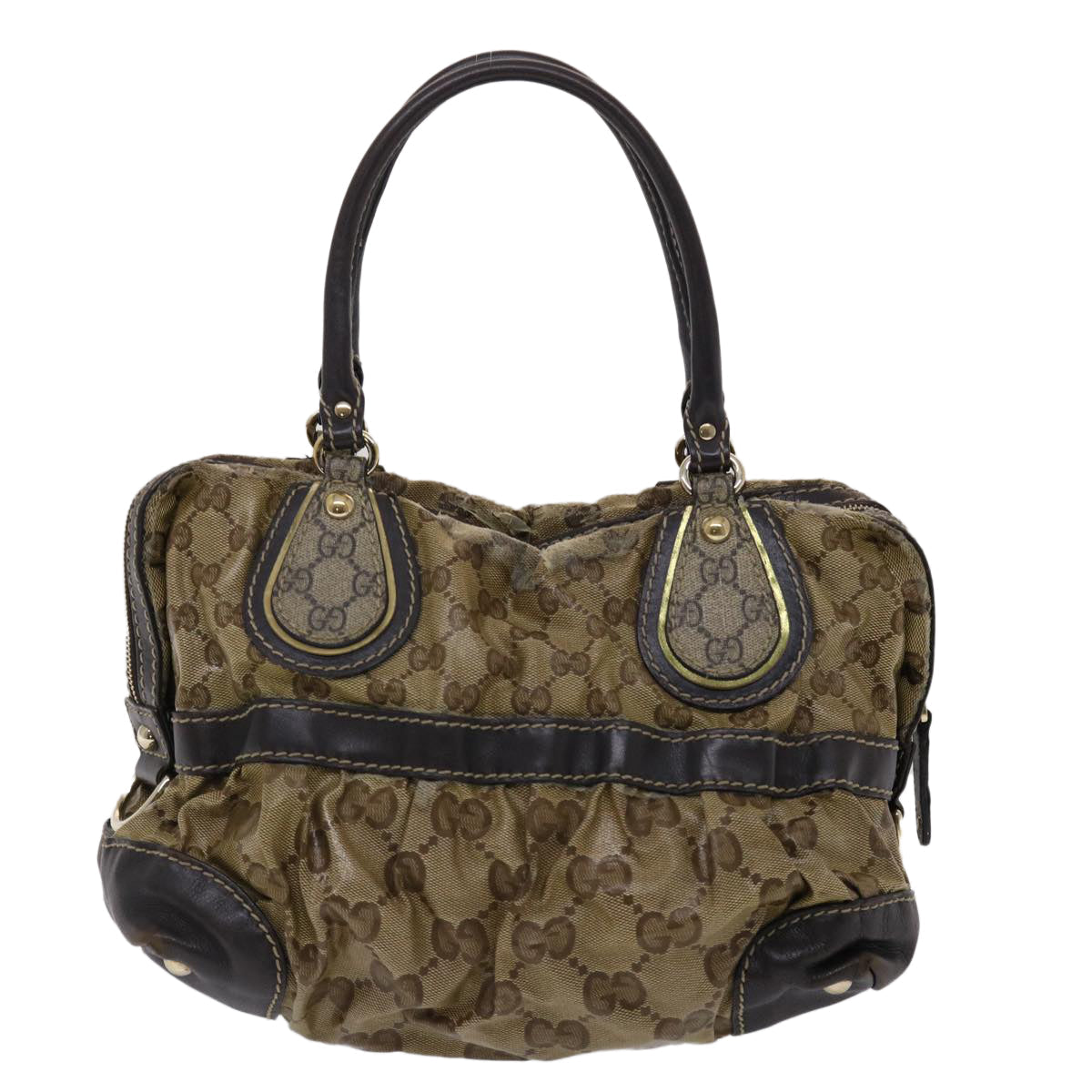 GUCCI GG Crystal Hand Bag Coated Canvas Beige Dark Brown 223962 49285