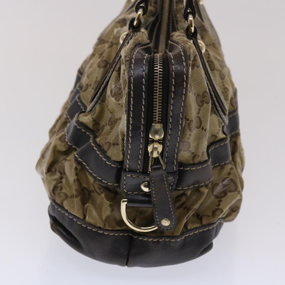 GUCCI GG Crystal Hand Bag Coated Canvas Beige Dark Brown 223962 49285