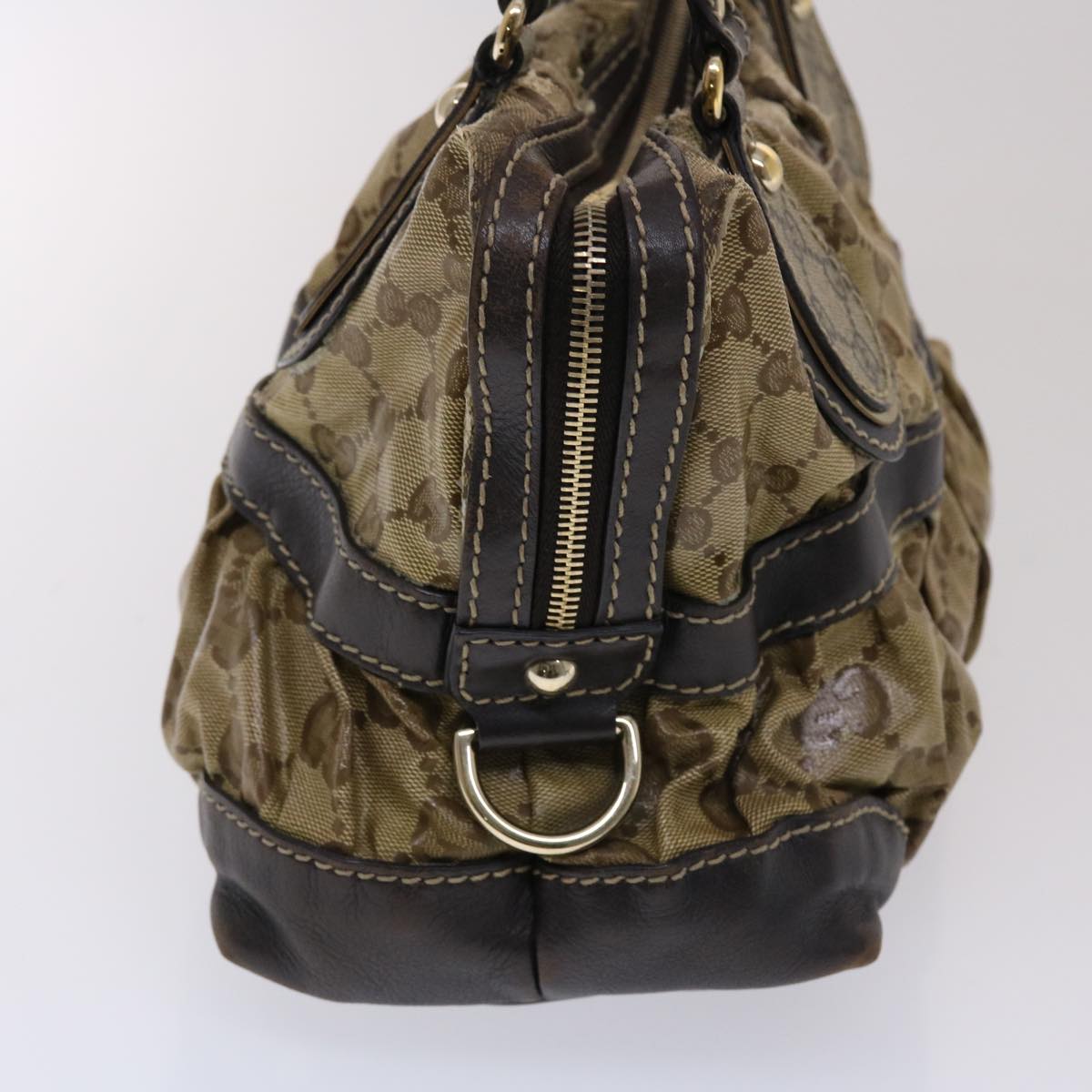 GUCCI GG Crystal Hand Bag Coated Canvas Beige Dark Brown 223962 49285
