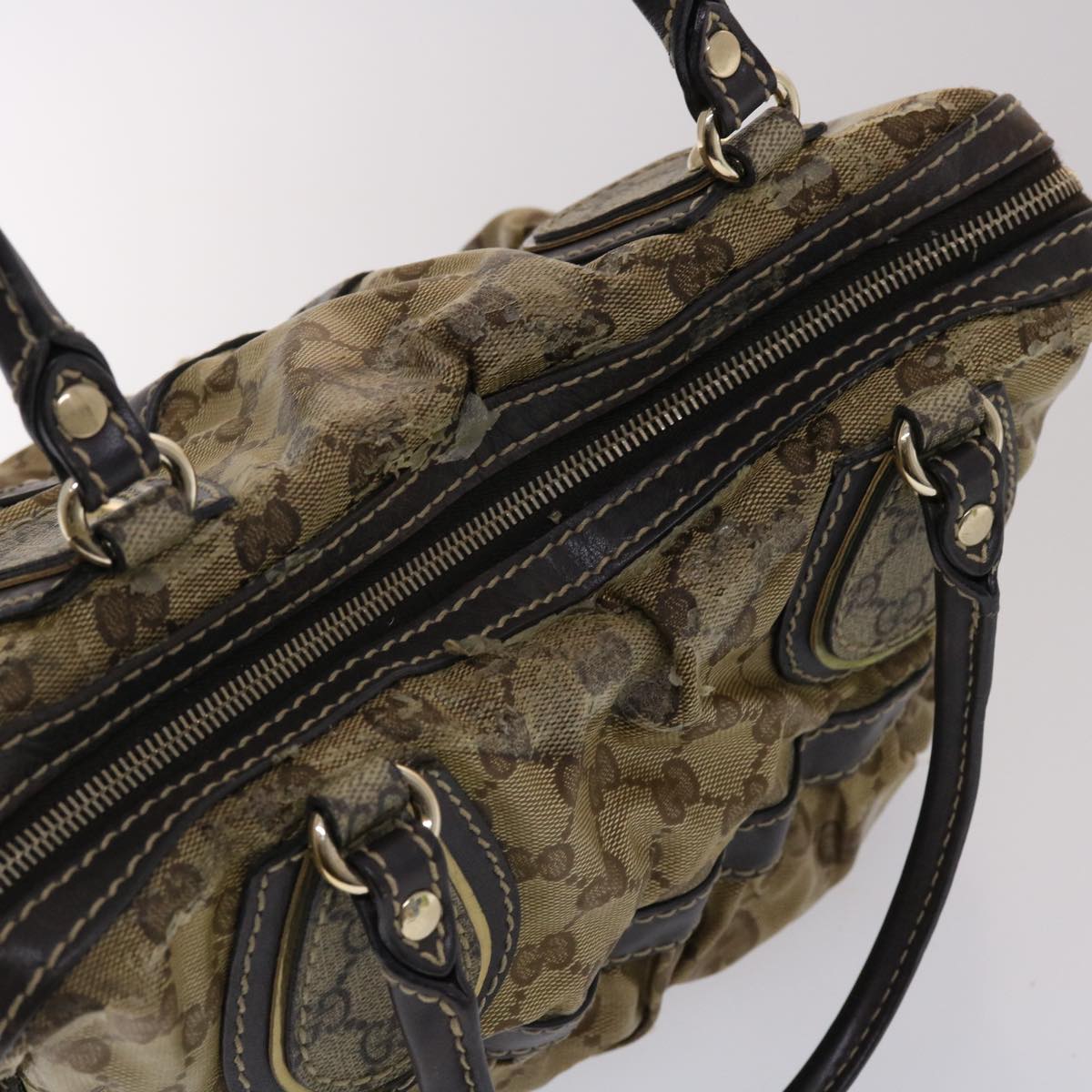 GUCCI GG Crystal Hand Bag Coated Canvas Beige Dark Brown 223962 49285