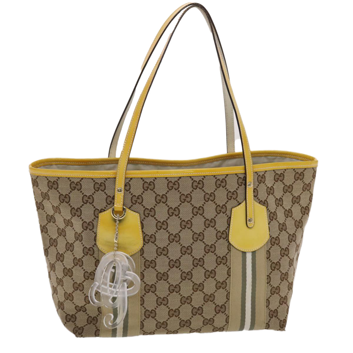 GUCCI GG Canvas Sherry Line Tote Bag Canvas Beige Yellow Khaki 211971 49287