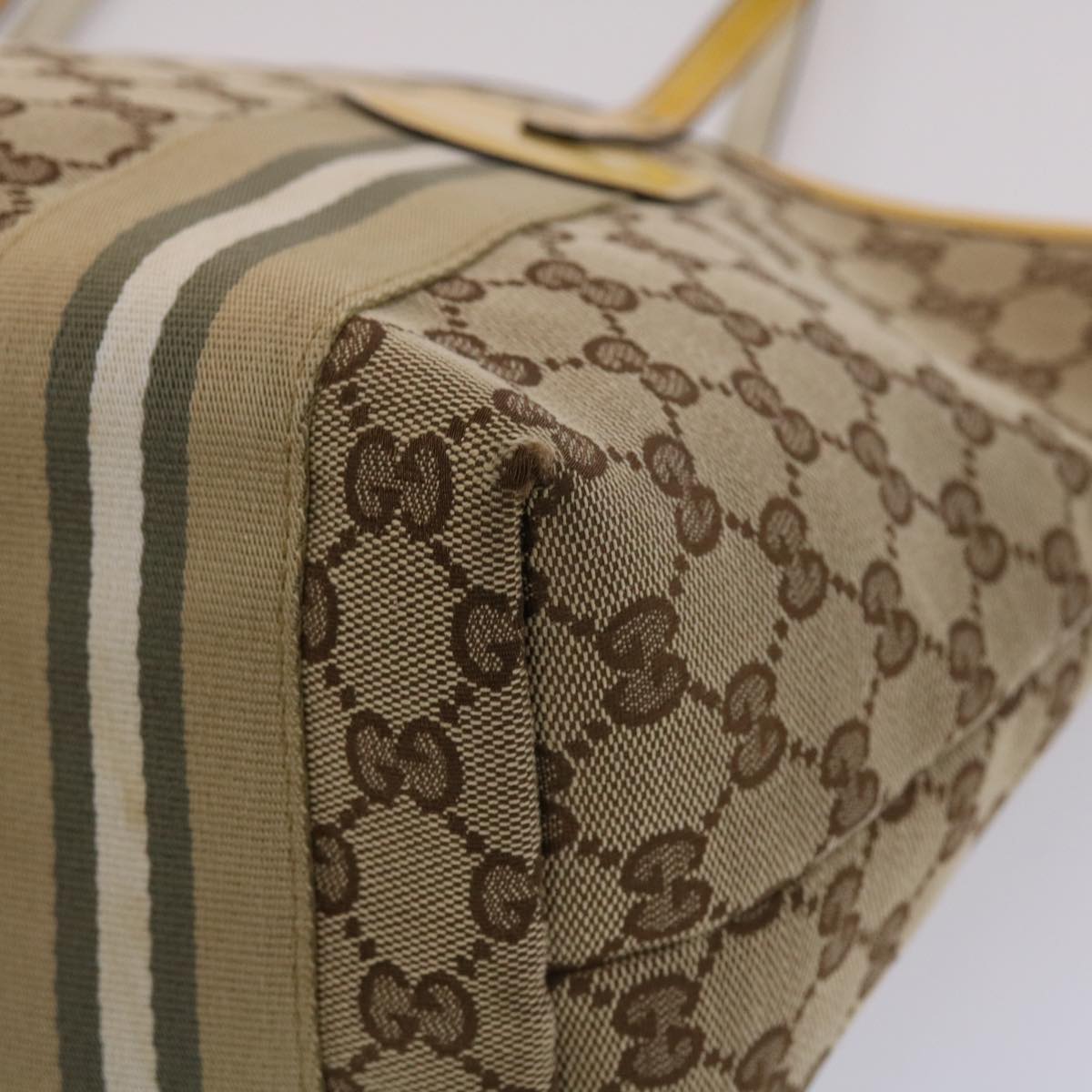 GUCCI GG Canvas Sherry Line Tote Bag Canvas Beige Yellow Khaki 211971 49287