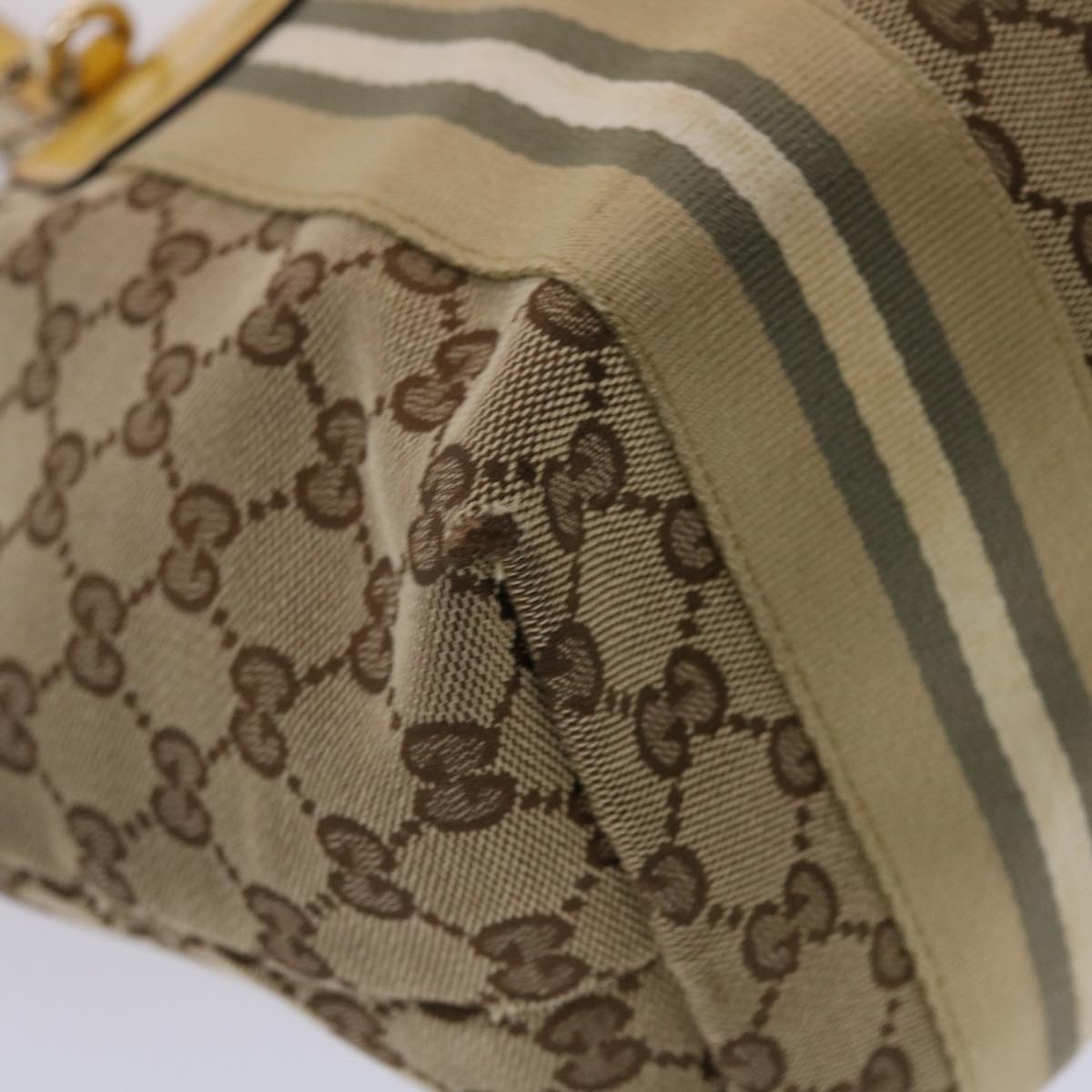 GUCCI GG Canvas Sherry Line Tote Bag Canvas Beige Yellow Khaki 211971 49287