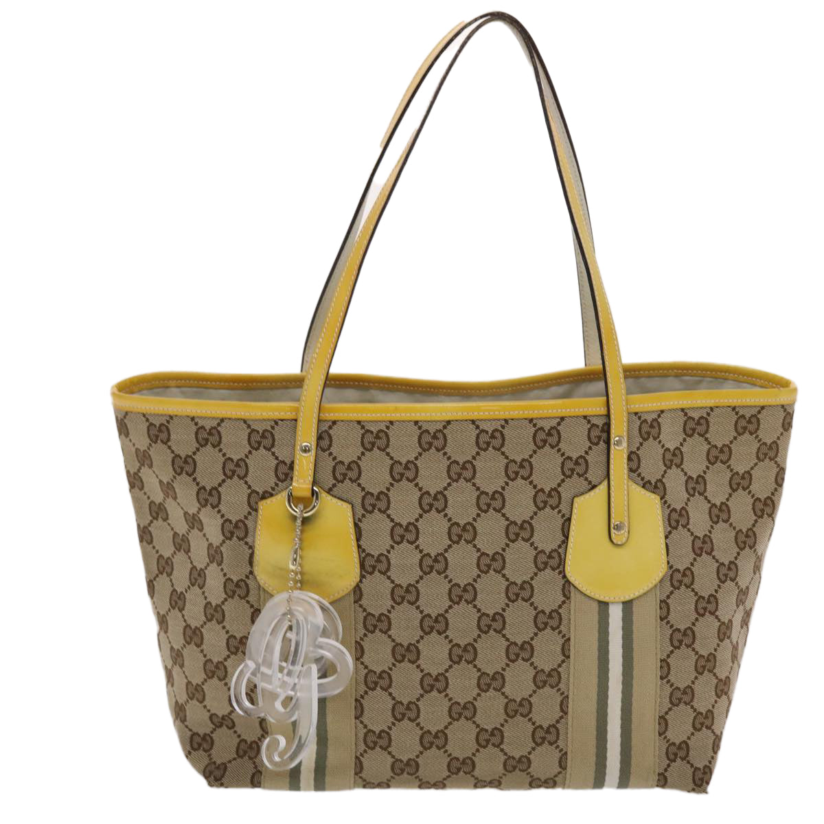 GUCCI GG Canvas Sherry Line Tote Bag Canvas Beige Yellow Khaki 211971 49287