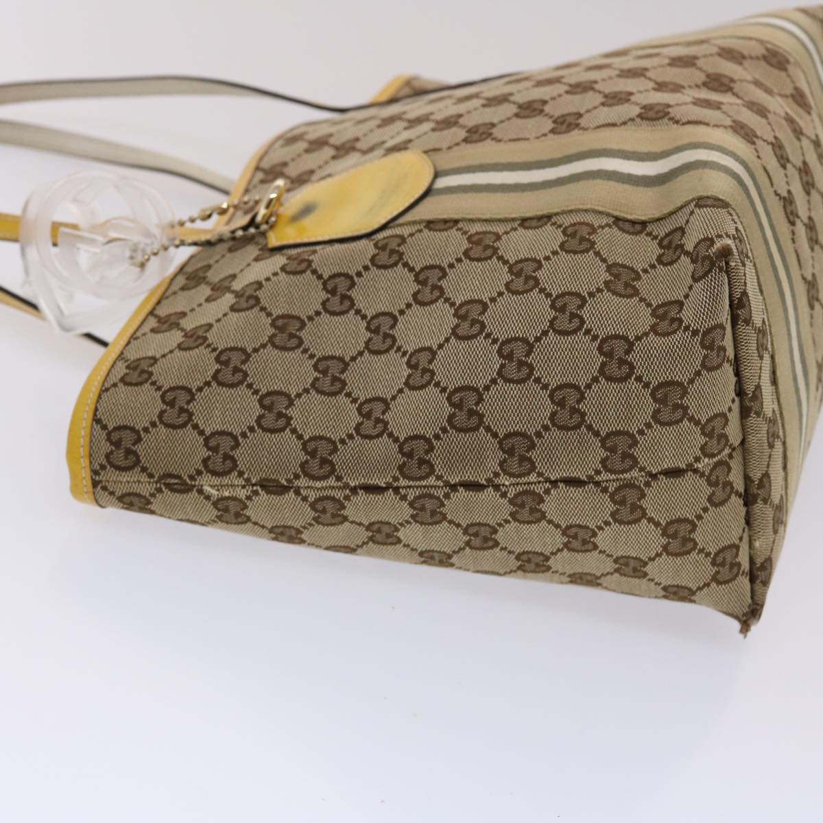 GUCCI GG Canvas Sherry Line Tote Bag Canvas Beige Yellow Khaki 211971 49287