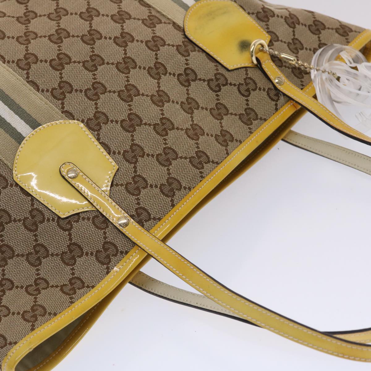 GUCCI GG Canvas Sherry Line Tote Bag Canvas Beige Yellow Khaki 211971 49287