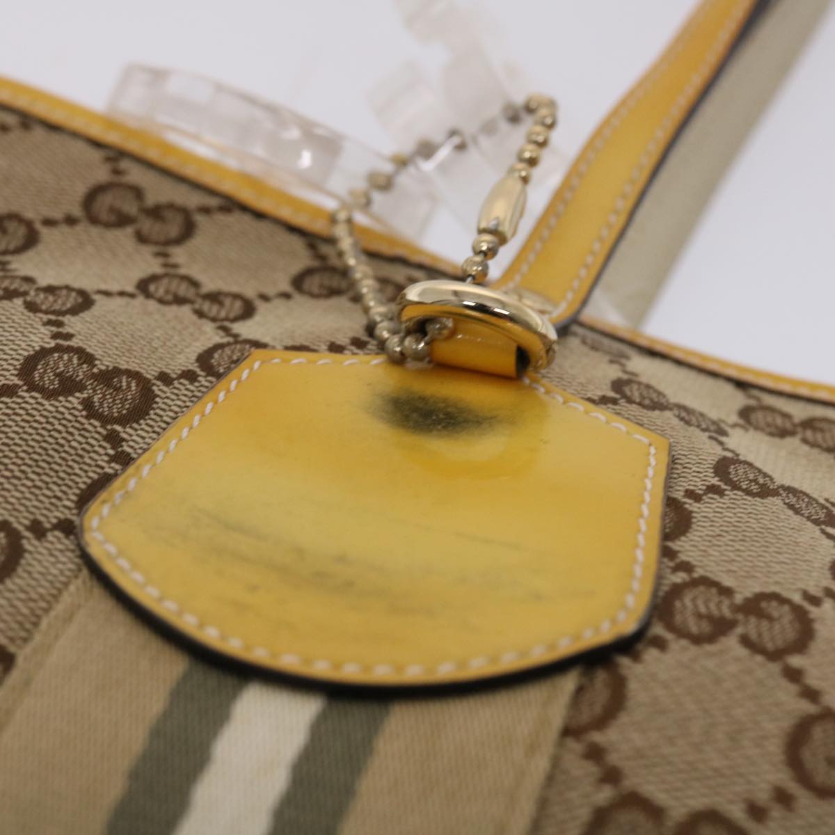 GUCCI GG Canvas Sherry Line Tote Bag Canvas Beige Yellow Khaki 211971 49287
