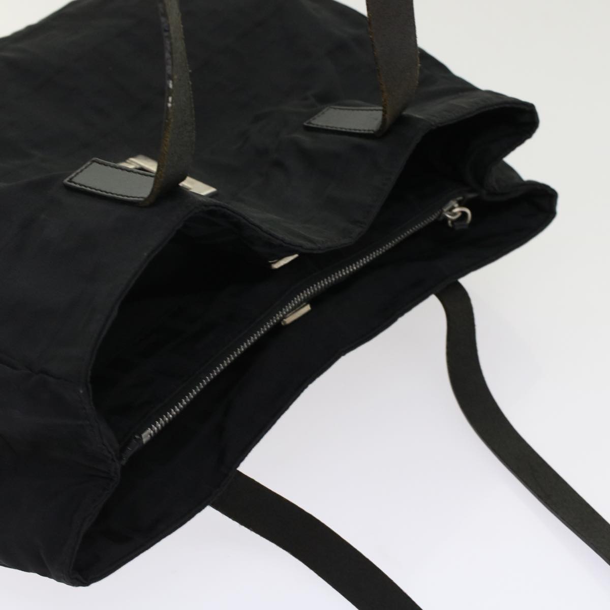 FENDI Zucca Canvas Shoulder Bag Nylon Leather Black 49326