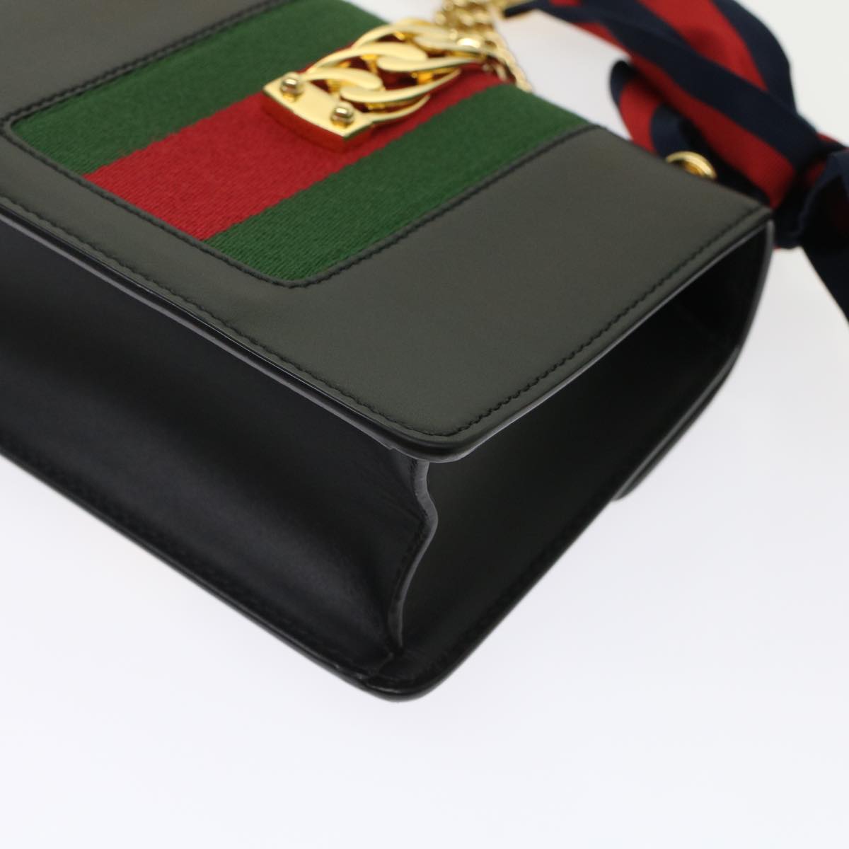 GUCCI Web Sherry Line Chain Silvi Shoulder Bag Leather Black 431666 49437A