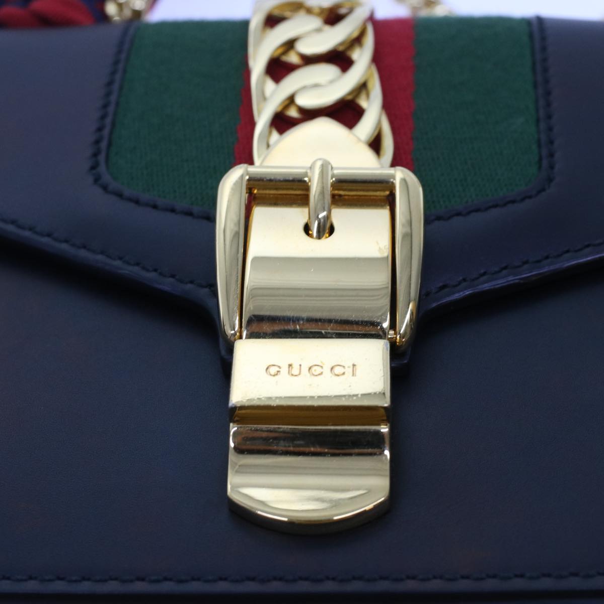 GUCCI Web Sherry Line Chain Silvi Shoulder Bag Leather Black 431666 49437A